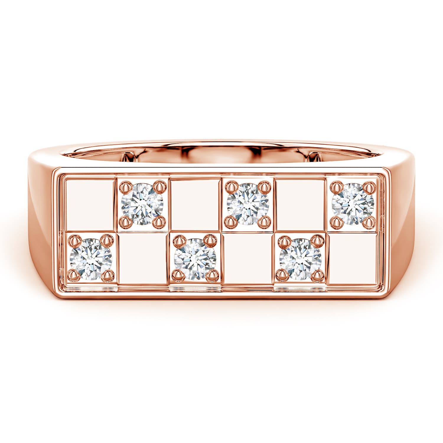 Angara 0.35 Carat Lab-Grown Diamond Checkerboard Inspired Men's Signet Ring in 14K Rose Gold