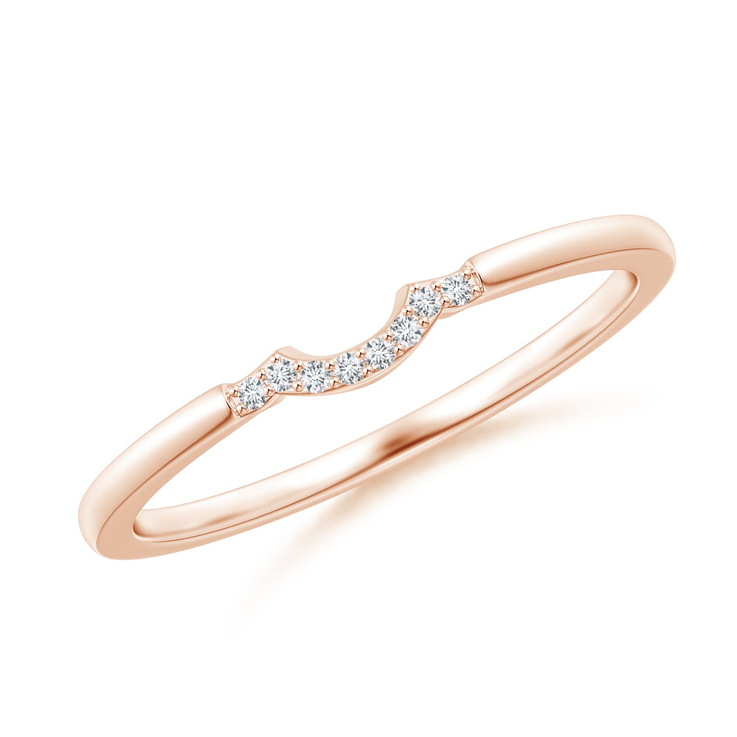 Angara 0.03 Carat Lab-Grown Prong-Set Diamond Curved Wedding Ring in 18K Rose Gold