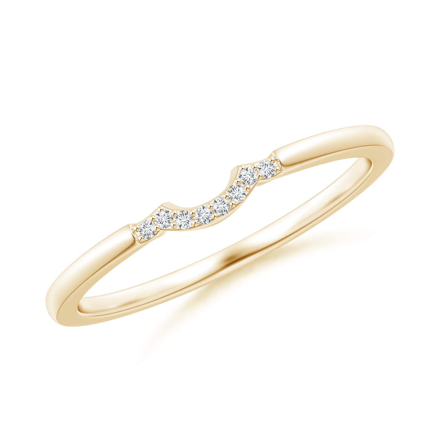 Angara 0.03 Carat Lab-Grown Prong-Set Diamond Curved Wedding Ring in 18K Yellow Gold