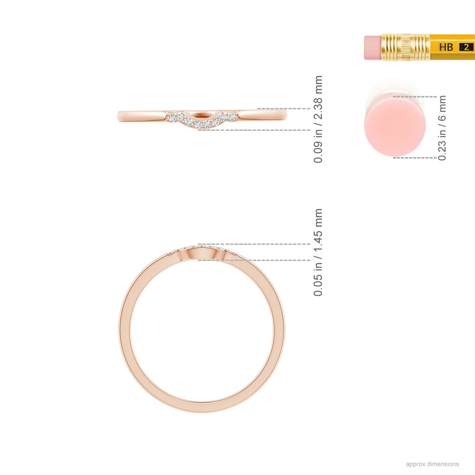 0.9mm FGVS Lab-Grown Prong-Set Diamond Curved Wedding Ring in Rose Gold ruler