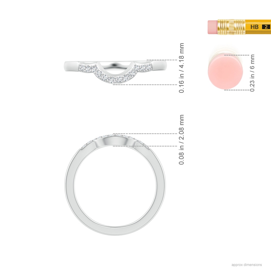 1.35mm FGVS Lab-Grown Prong-Set Diamond Curved Wedding Ring in 18K White Gold ruler