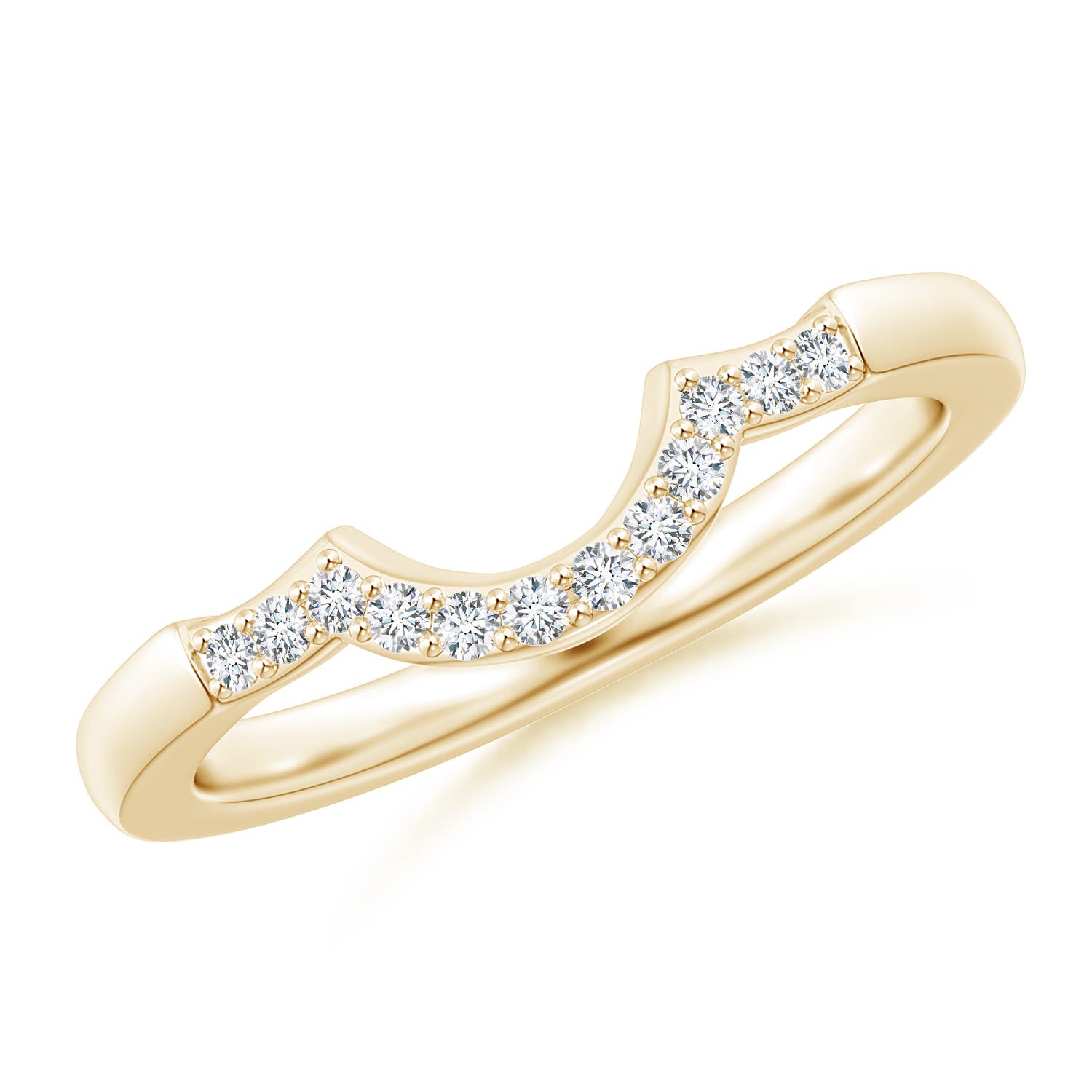 Angara 0.13 Carat Lab-Grown Prong-Set Diamond Curved Wedding Ring in 14K Yellow Gold