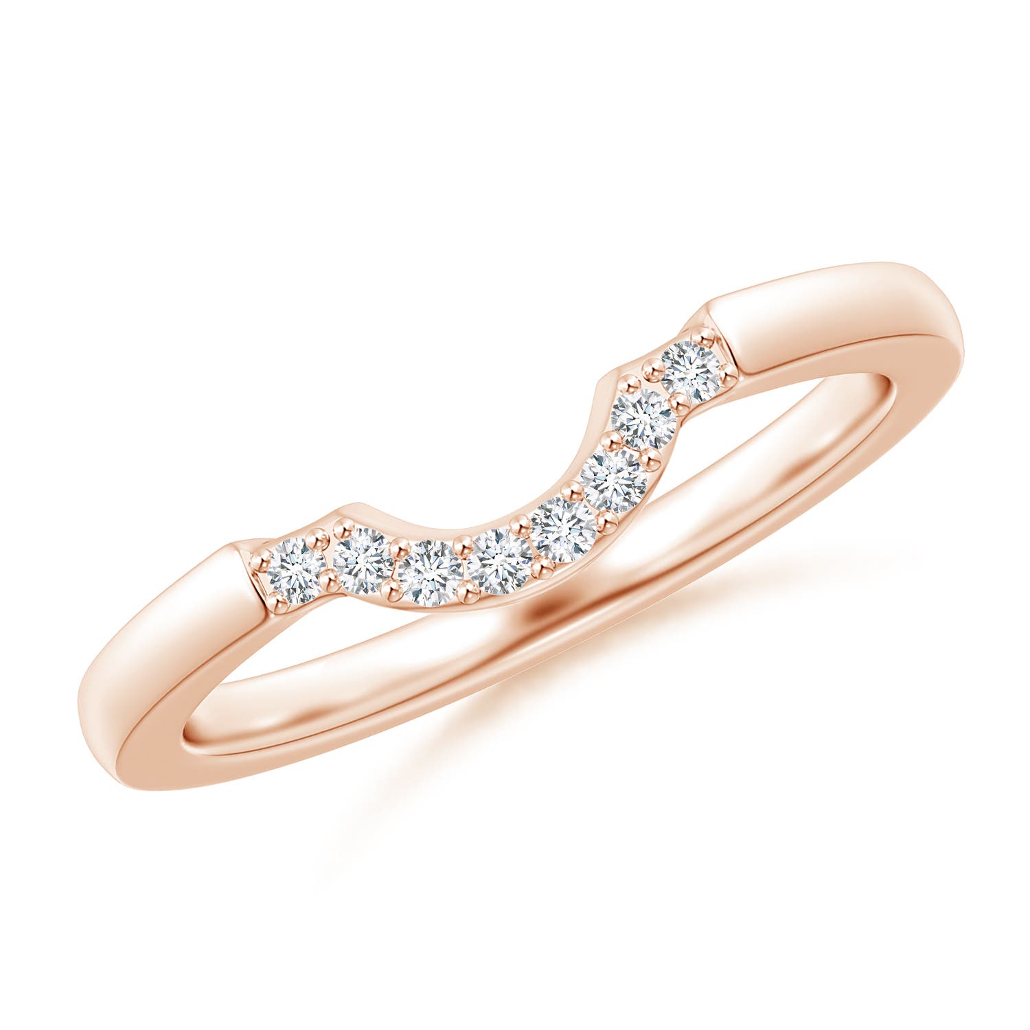 Angara 0.08 Carat Lab-Grown Prong-Set Diamond Curved Wedding Ring in 18K Rose Gold