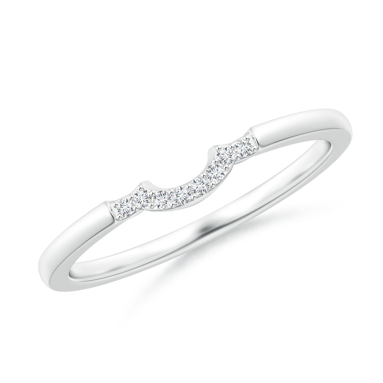 Angara 0.04 Carat Lab-Grown Prong-Set Diamond Curved Wedding Ring in 18K White Gold