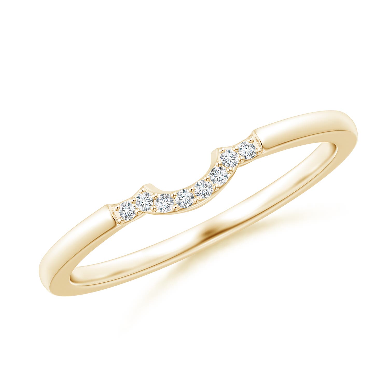 Angara 0.04 Carat Lab-Grown Prong-Set Diamond Curved Wedding Ring in 14K Yellow Gold