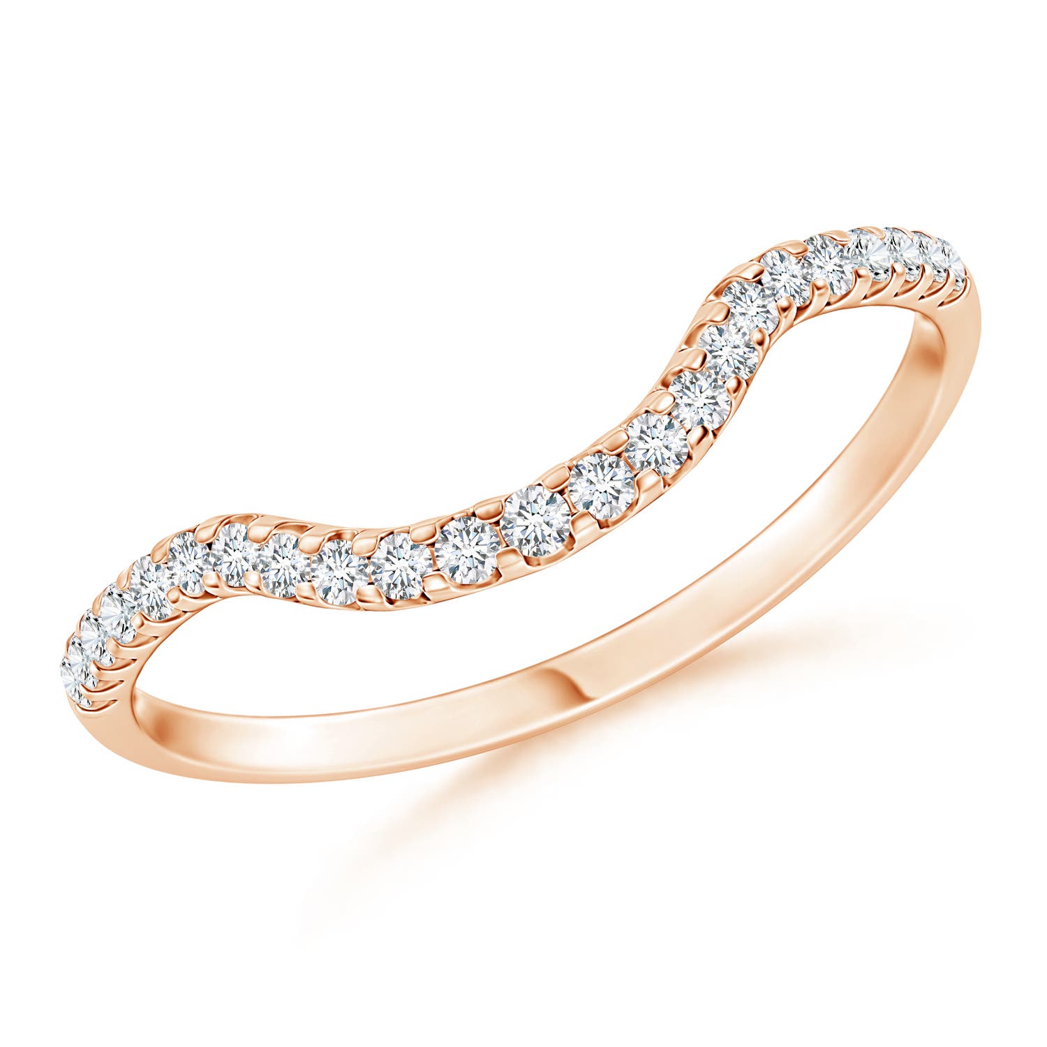 Angara 0.14 Carat Lab-Grown Prong Set Diamond Curved Wedding Ring for Women in 14K Rose Gold