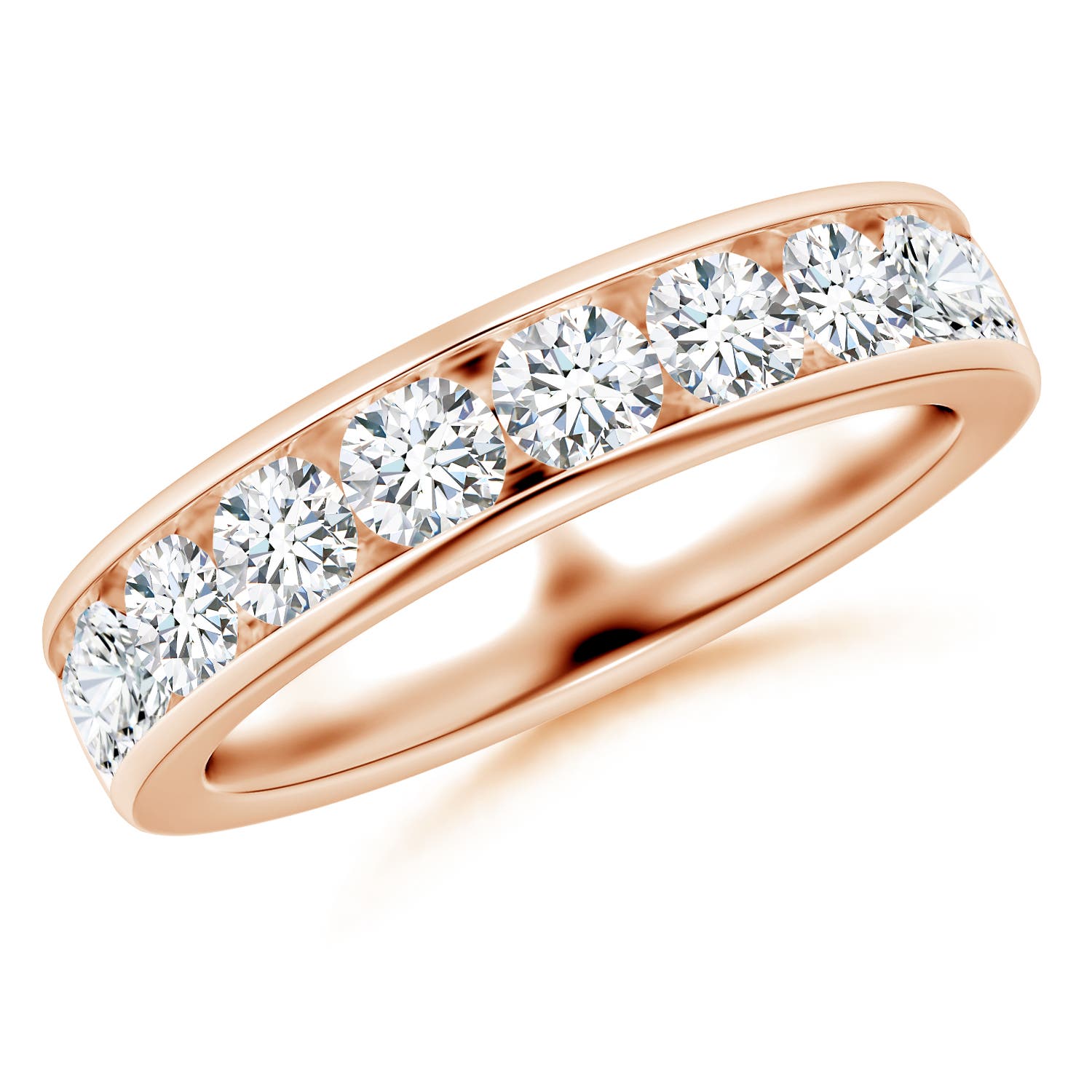 Angara 1.46 Carats Lab-Grown Channel-Set Round Diamond Half Eternity Wedding Ring in 18K Rose Gold