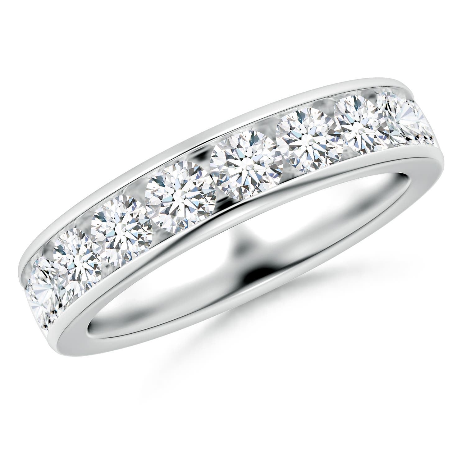Angara 1.46 Carats Lab-Grown Channel-Set Round Diamond Half Eternity Wedding Ring in 18K White Gold