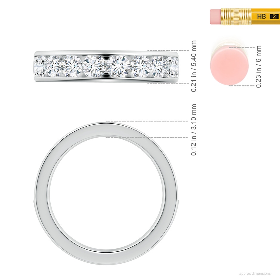 3.4mm FGVS Lab-Grown Channel-Set Round Diamond Half Eternity Wedding Ring in P950 Platinum ruler