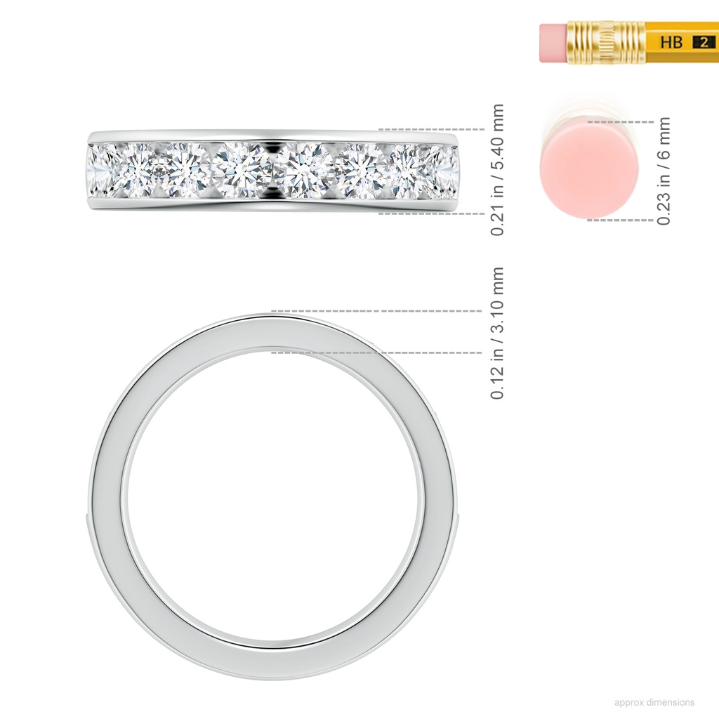3.4mm FGVS Lab-Grown Channel-Set Round Diamond Half Eternity Wedding Ring in White Gold ruler