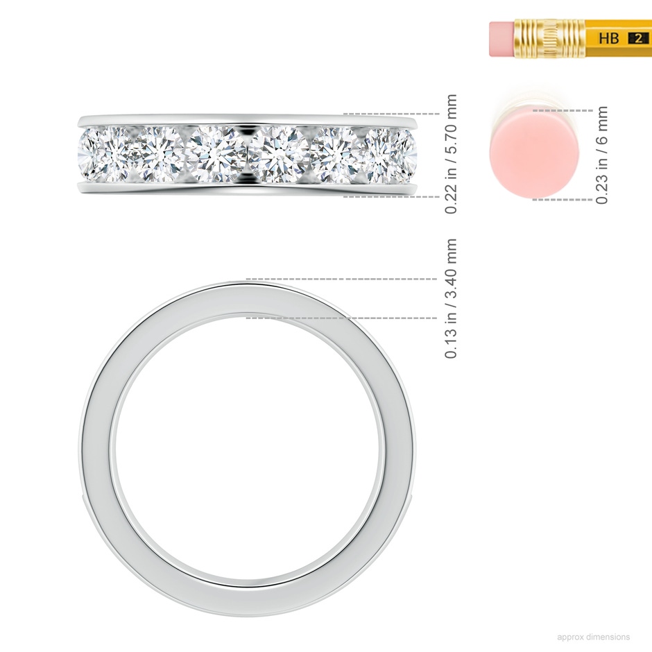 3.8mm FGVS Lab-Grown Channel-Set Round Diamond Half Eternity Wedding Ring in 18K White Gold ruler