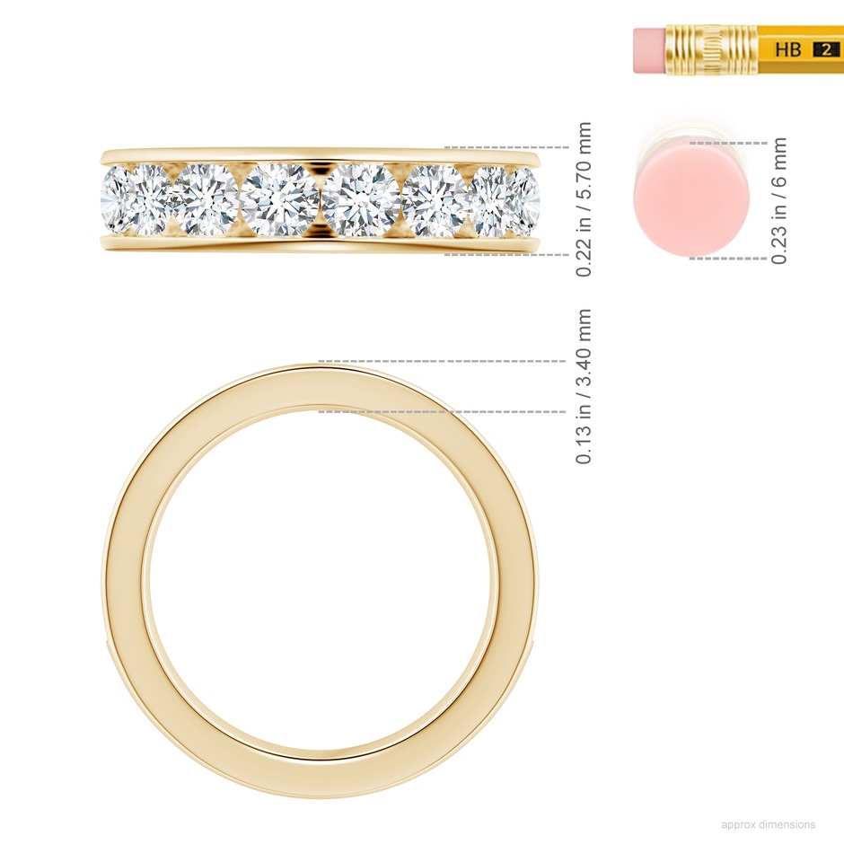 3.8mm FGVS Lab-Grown Channel-Set Round Diamond Half Eternity Wedding Ring in Yellow Gold ruler