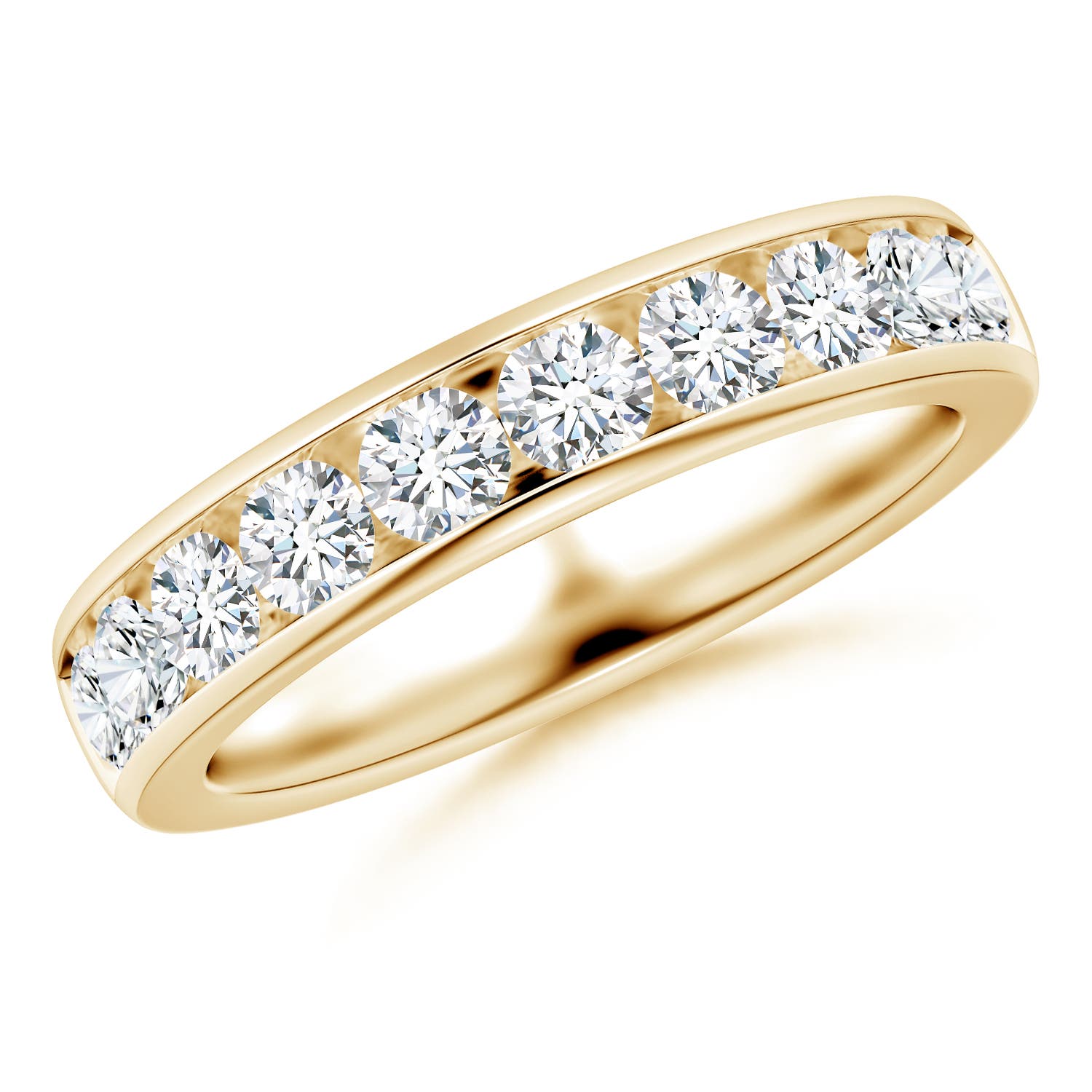 Angara 1.05 Carats Lab-Grown Channel-Set Round Diamond Half Eternity Wedding Ring in 18K Yellow Gold