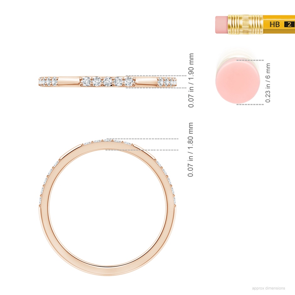 1.3mm FGVS Lab-Grown-Prong-Set Semi Eternity Diamond Wedding Ring for Women in Rose Gold ruler