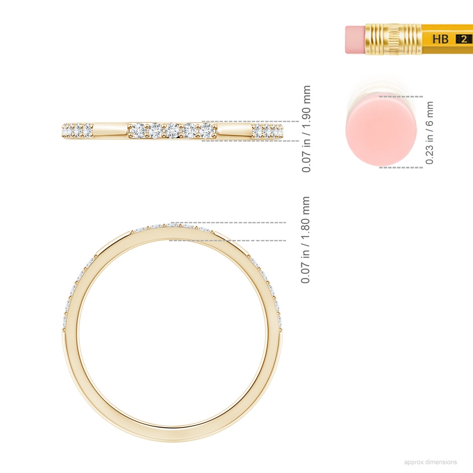 1.3mm FGVS Lab-Grown-Prong-Set Semi Eternity Diamond Wedding Ring for Women in Yellow Gold ruler