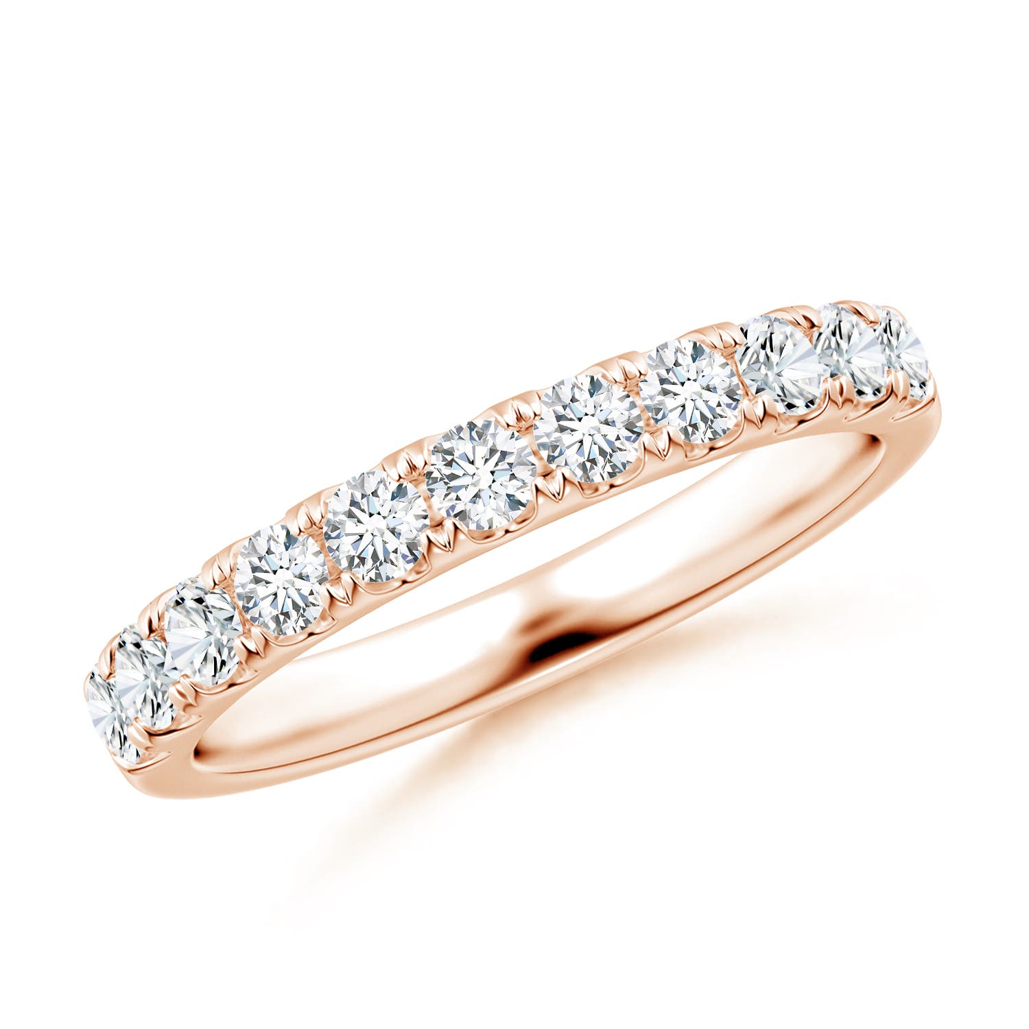 Angara 0.76 Carat Lab-Grown Classic Split Prong Diamond Half Eternity Wedding Ring in 18K Rose Gold
