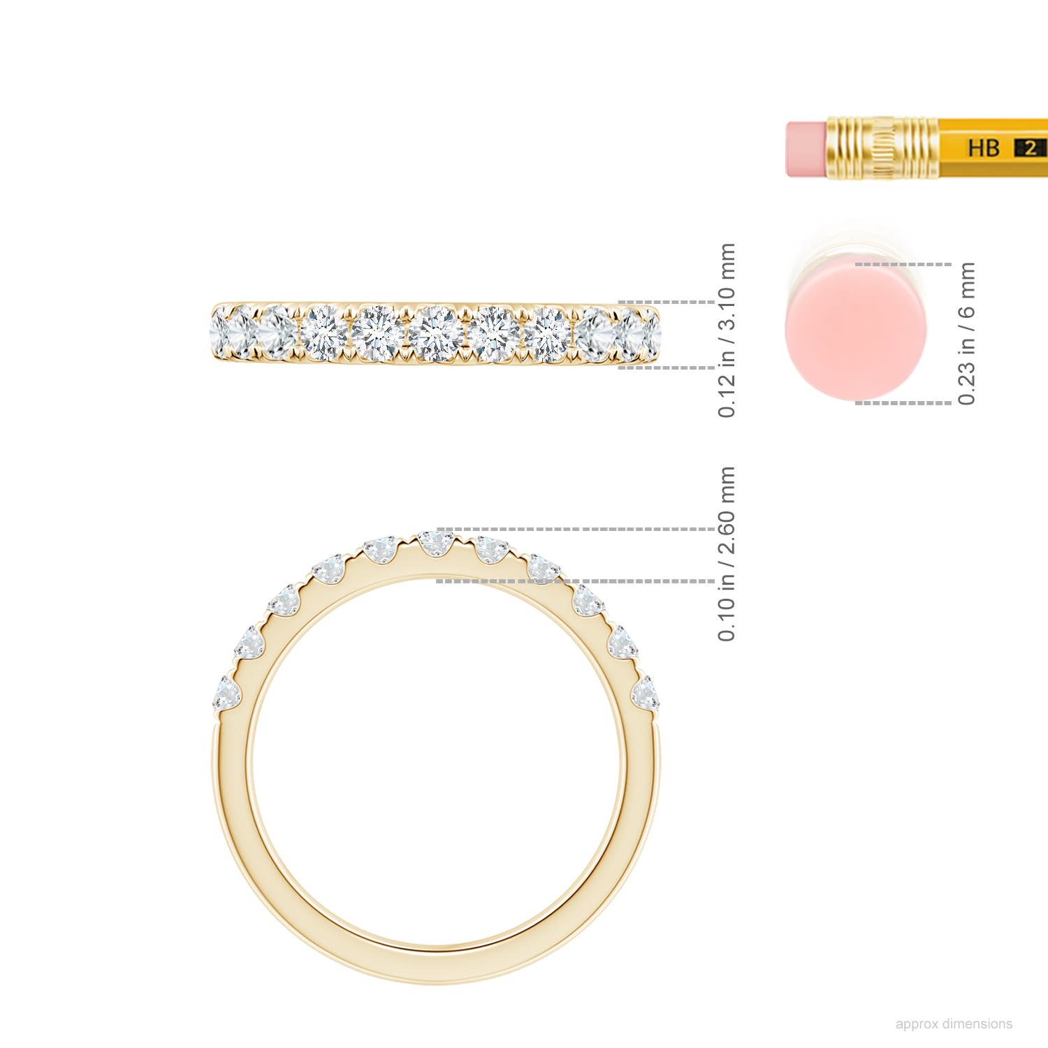 2.5mm FGVS Lab-Grown Classic Split Prong Diamond Half Eternity Wedding Ring in Yellow Gold - ruler