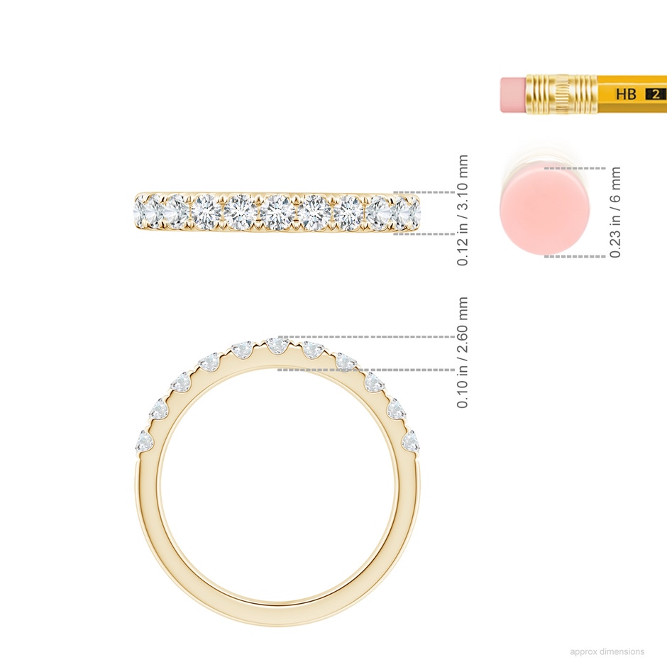 2.5mm FGVS Lab-Grown Classic Split Prong Diamond Half Eternity Wedding Ring in Yellow Gold ruler