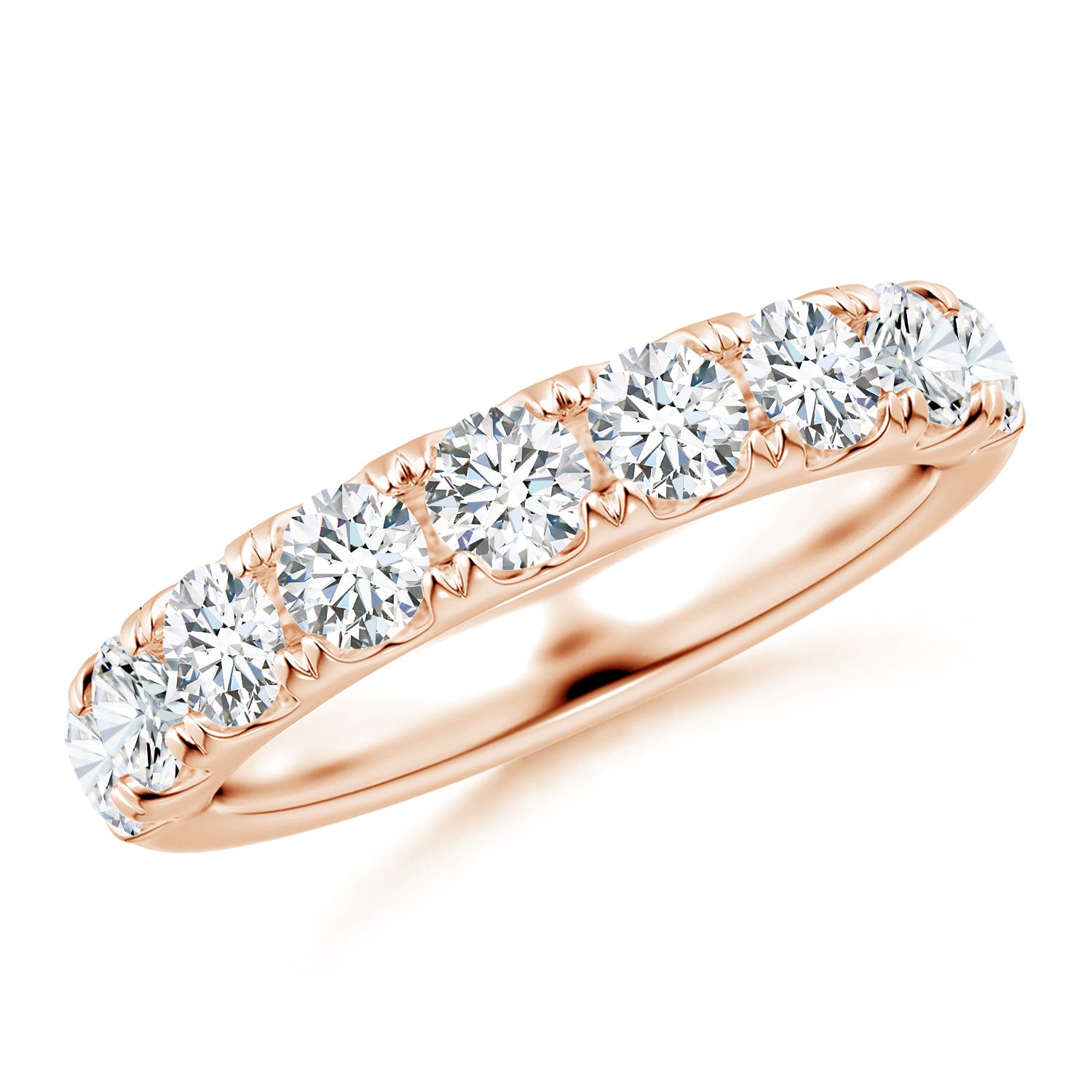 Angara 1.43 Carats Lab-Grown Classic Split Prong Diamond Half Eternity Wedding Ring in 18K Rose Gold