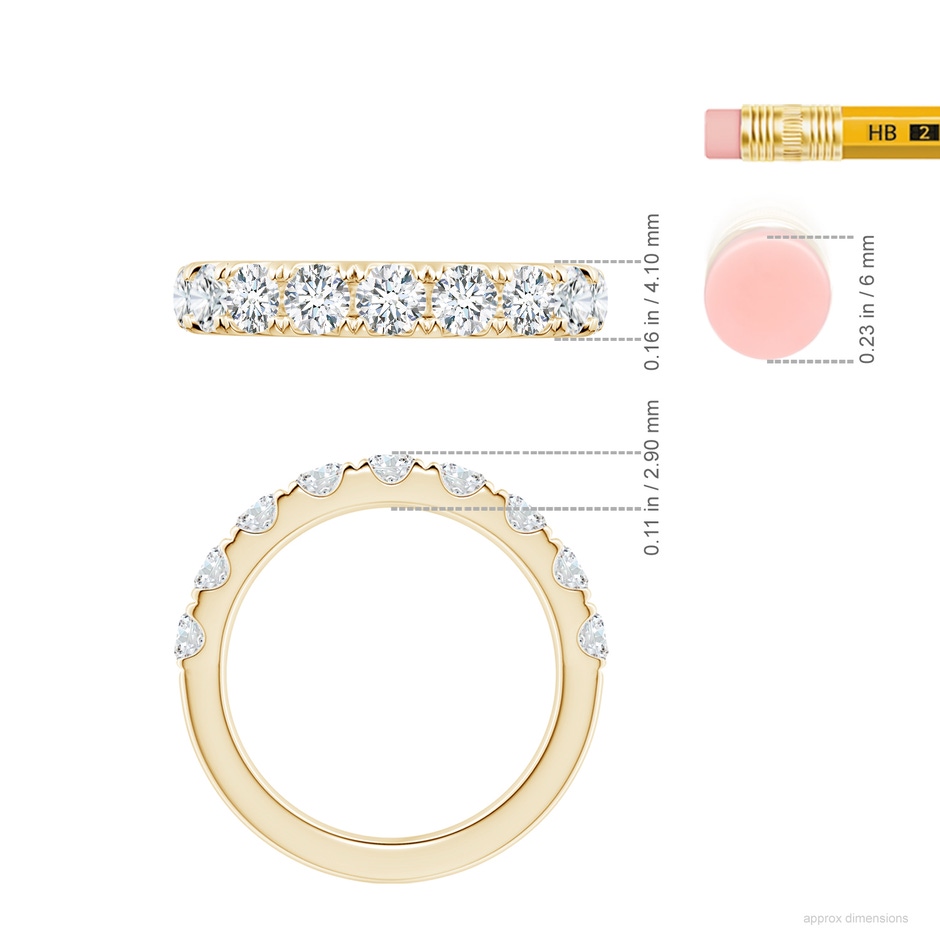 3.5mm FGVS Lab-Grown Classic Split Prong Diamond Half Eternity Wedding Ring in 18K Yellow Gold ruler