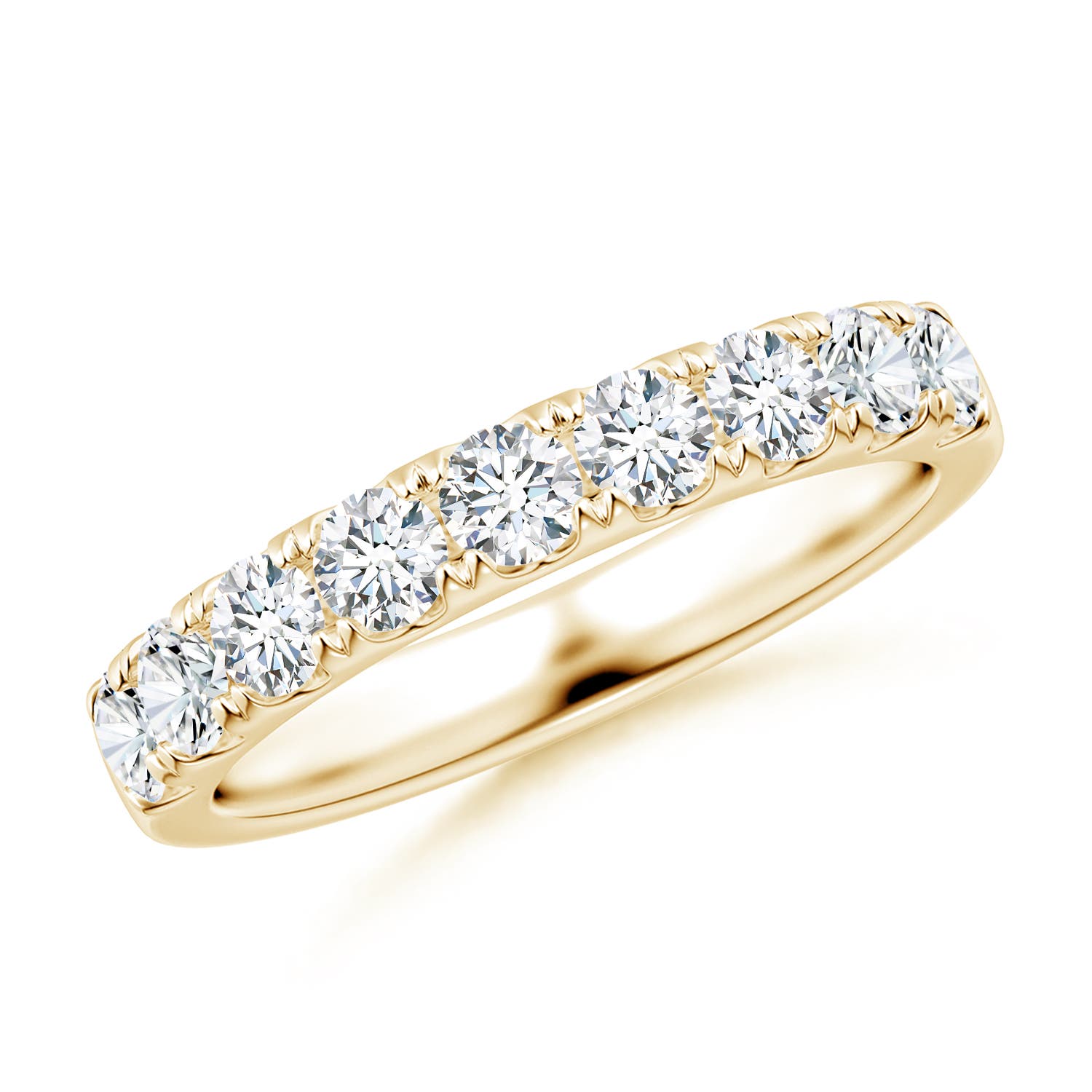 Angara 0.95 Carat Lab-Grown Classic Split Prong Diamond Half Eternity Wedding Ring in 18K Yellow Gold