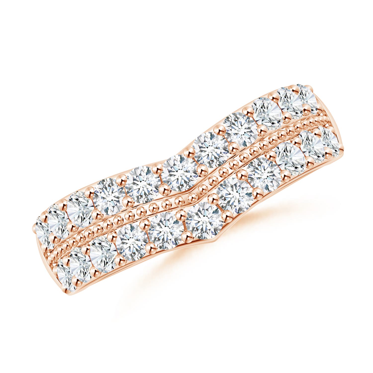 Angara 0.97 Carat Lab-Grown Round Diamond Twin Row Chevron Wedding Ring in 18K Rose Gold