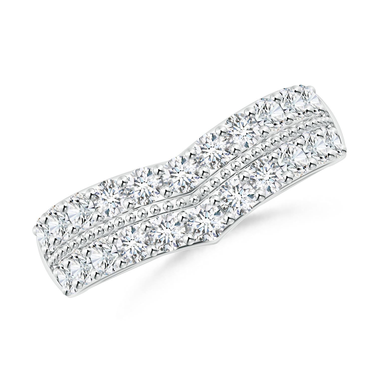 Angara 0.97 Carat Lab-Grown Round Diamond Twin Row Chevron Wedding Ring in 18K White Gold