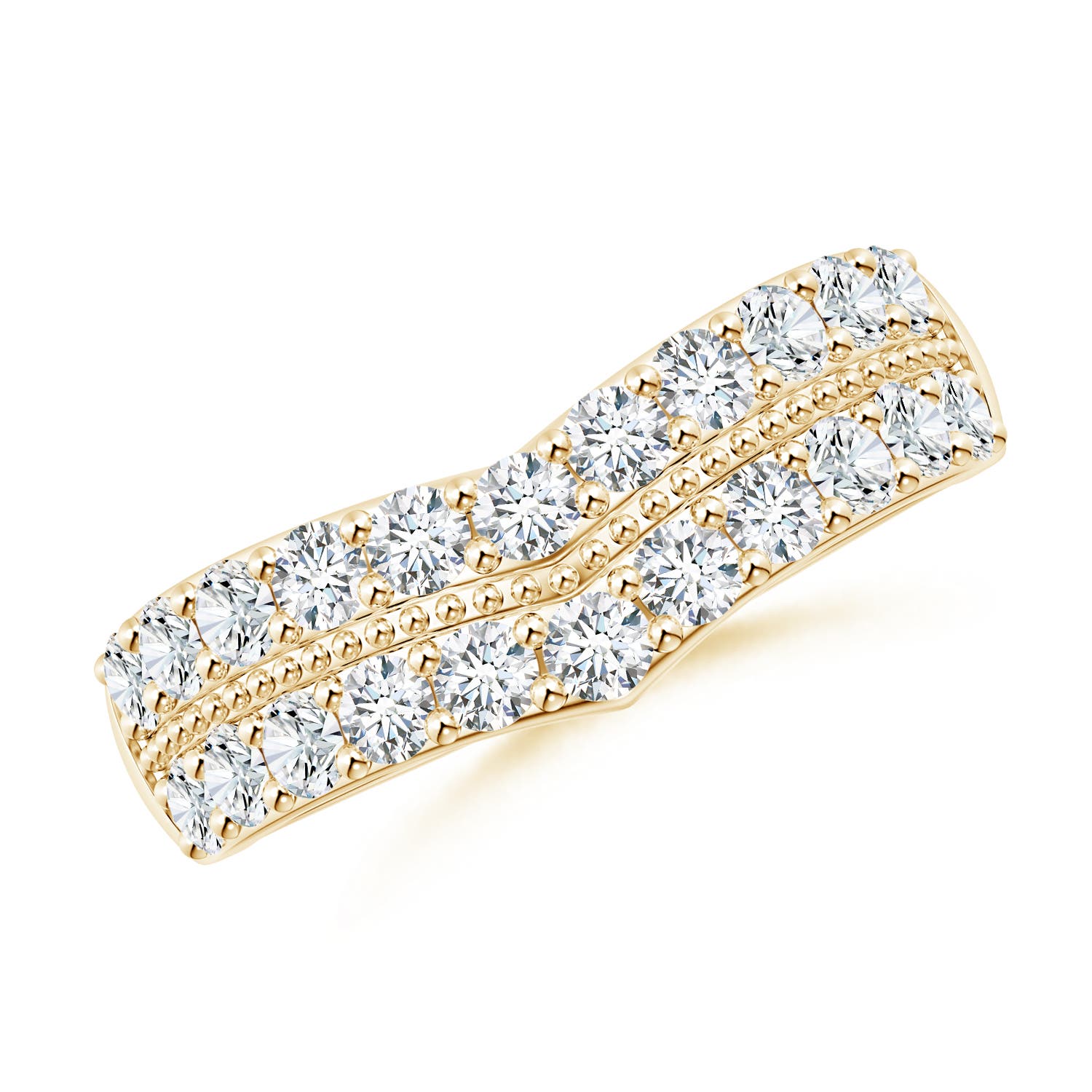 Angara 0.97 Carat Lab-Grown Round Diamond Twin Row Chevron Wedding Ring in 18K Yellow Gold