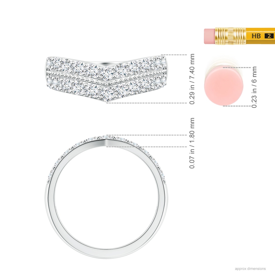 2.2mm FGVS Lab-Grown Round Diamond Twin Row Chevron Wedding Ring in White Gold ruler