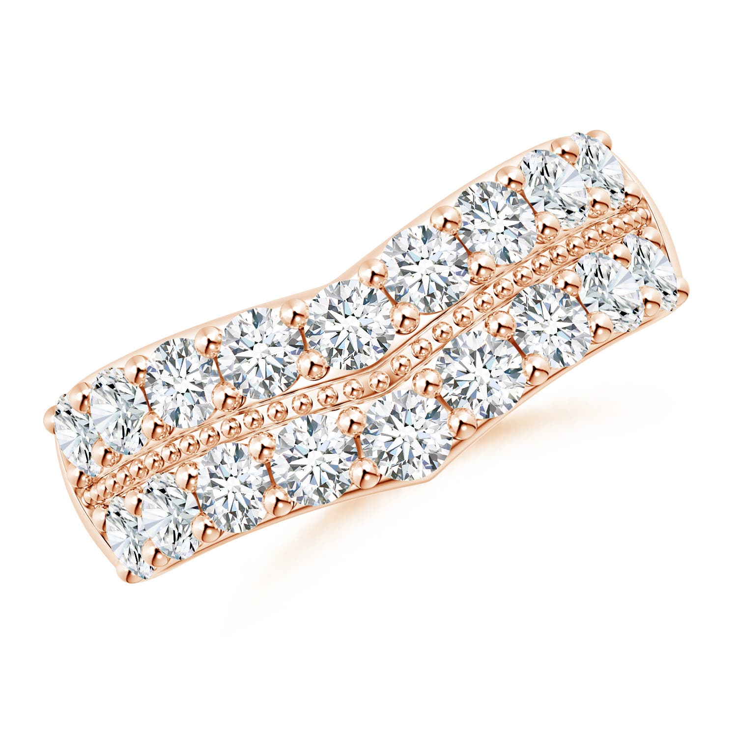 Angara 1.48 Carats Lab-Grown Round Diamond Twin Row Chevron Wedding Ring in 18K Rose Gold