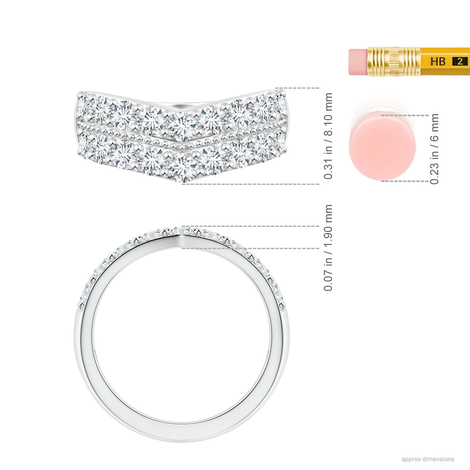 2.75mm FGVS Lab-Grown Round Diamond Twin Row Chevron Wedding Ring in 18K White Gold ruler