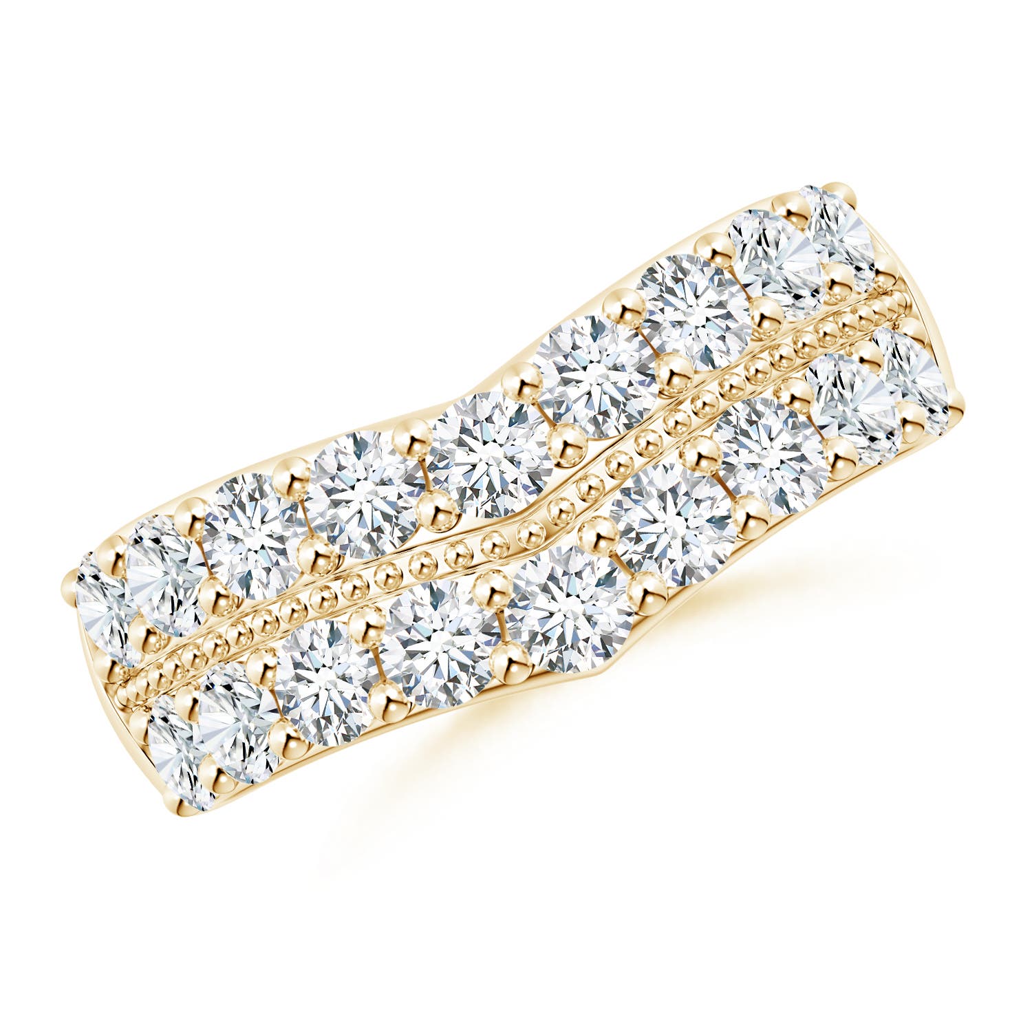 Angara 1.48 Carats Lab-Grown Round Diamond Twin Row Chevron Wedding Ring in 18K Yellow Gold