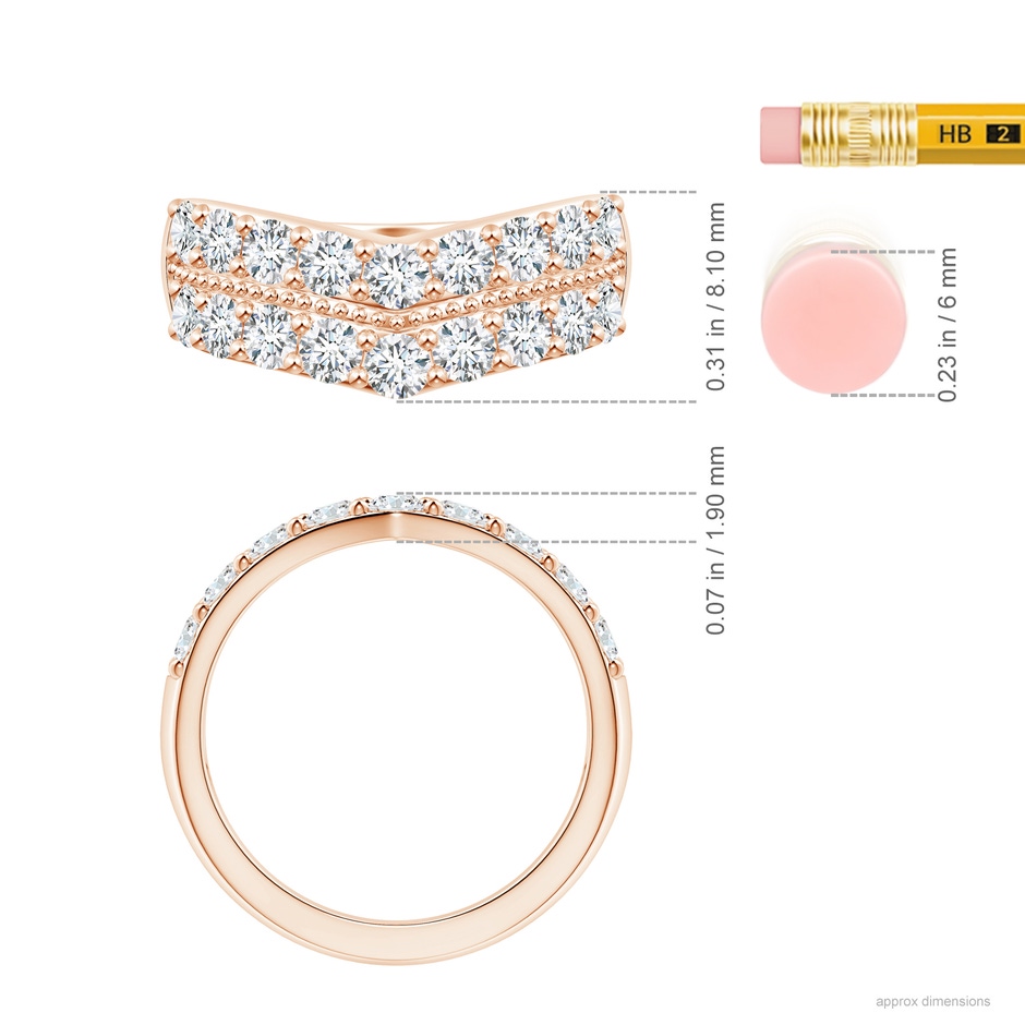 2.75mm FGVS Lab-Grown Round Diamond Twin Row Chevron Wedding Ring in Rose Gold ruler