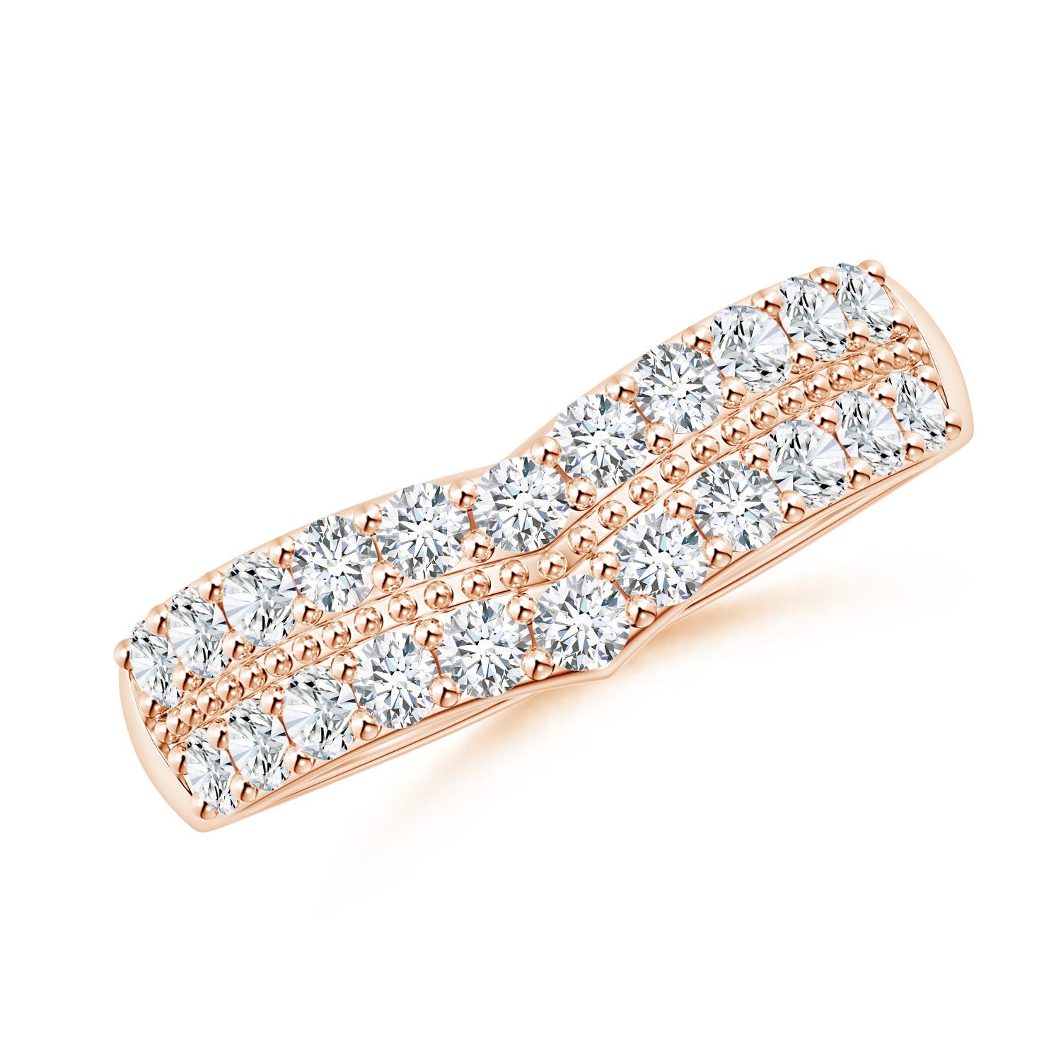 Angara 0.77 Carat Lab-Grown Round Diamond Twin Row Chevron Wedding Ring in 18K Rose Gold
