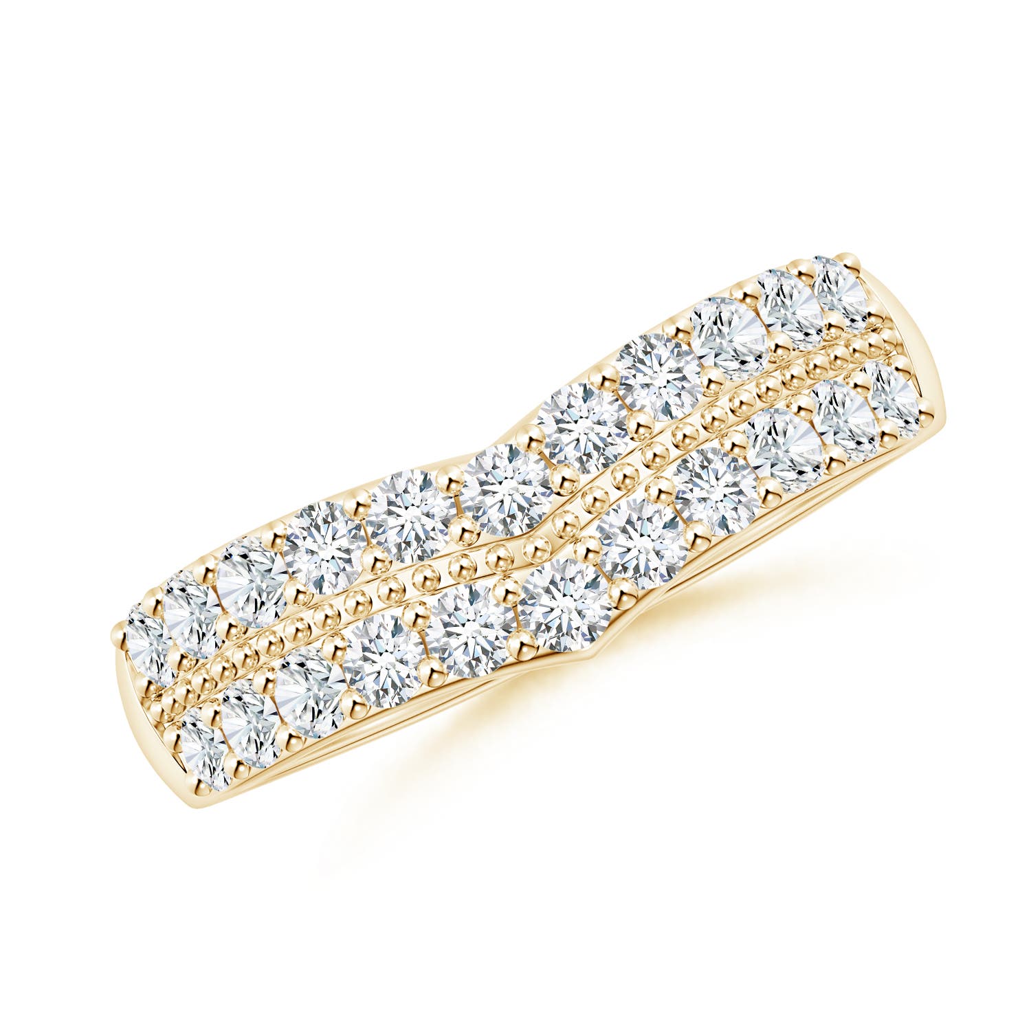 Angara 0.77 Carat Lab-Grown Round Diamond Twin Row Chevron Wedding Ring in 18K Yellow Gold