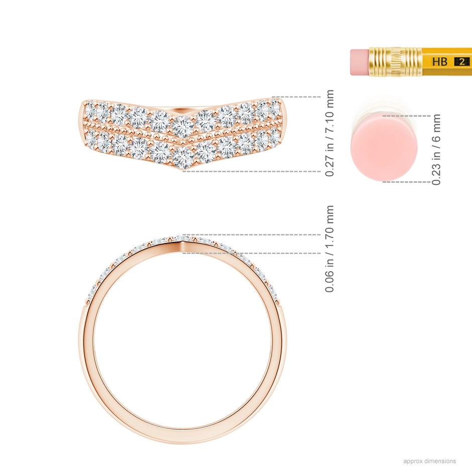 2mm FGVS Lab-Grown Round Diamond Twin Row Chevron Wedding Ring in Rose Gold ruler