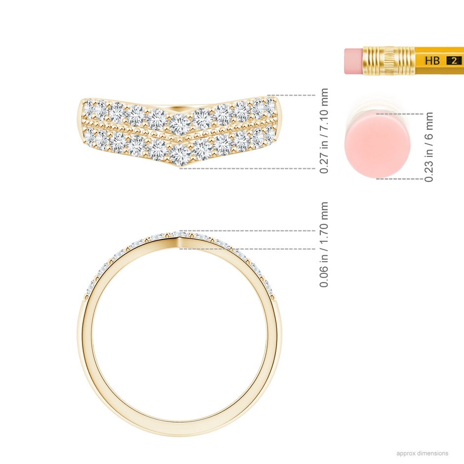 2mm FGVS Lab-Grown Round Diamond Twin Row Chevron Wedding Ring in Yellow Gold ruler