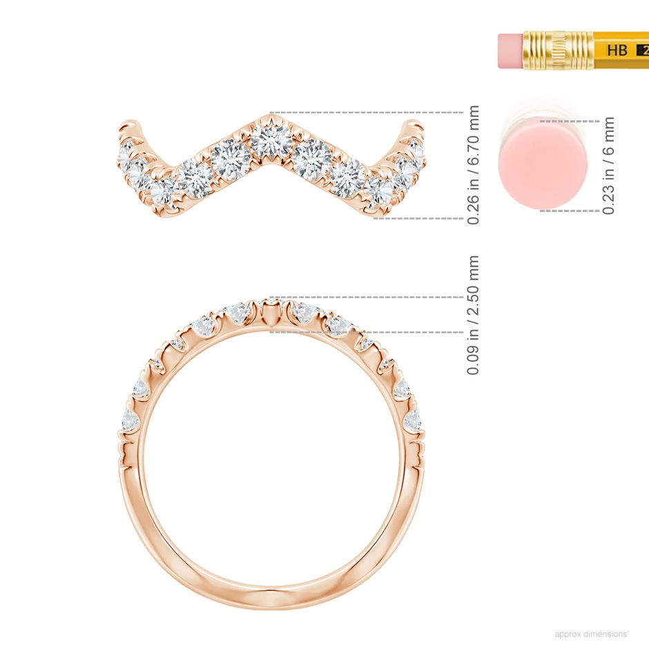 2.4mm FGVS Lab-Grown Classic Round Diamond Zig Zag Ring in Rose Gold ruler