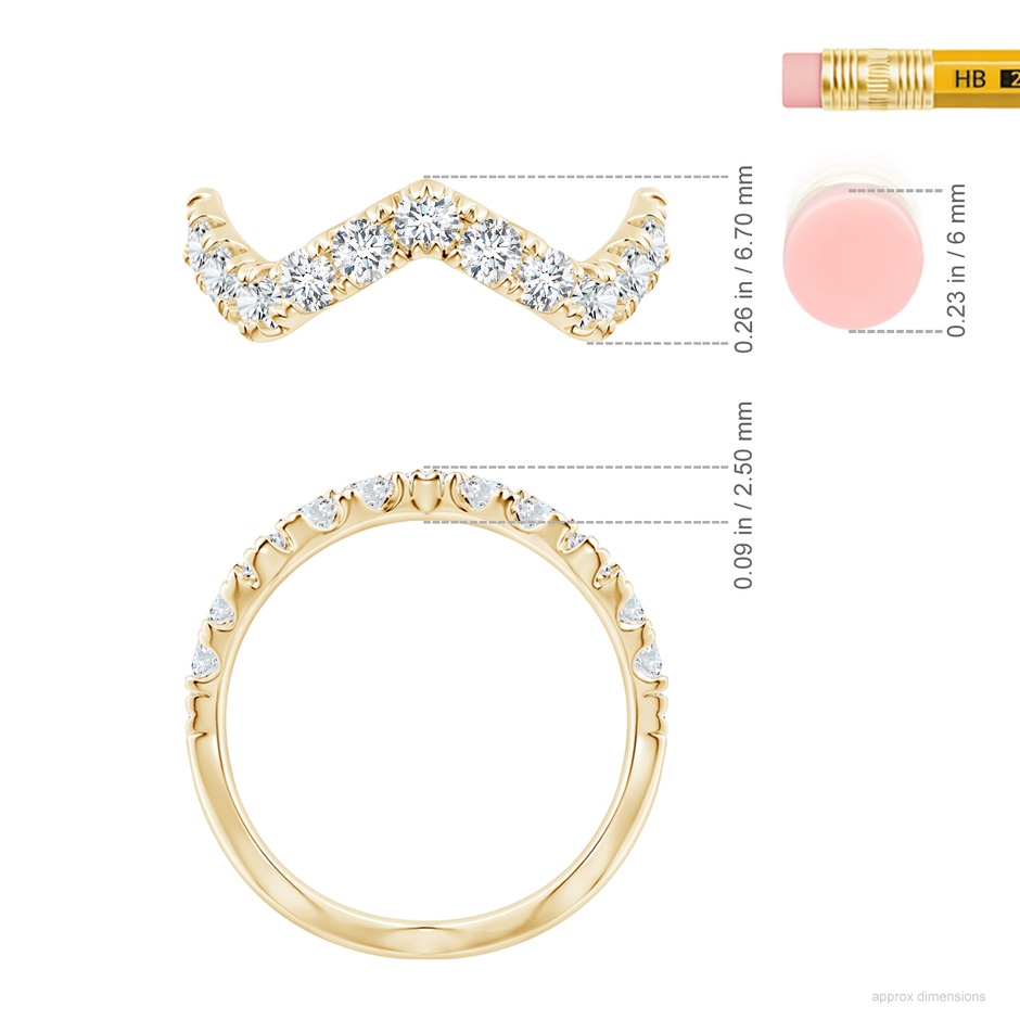 2.4mm FGVS Lab-Grown Classic Round Diamond Zig Zag Ring in Yellow Gold ruler