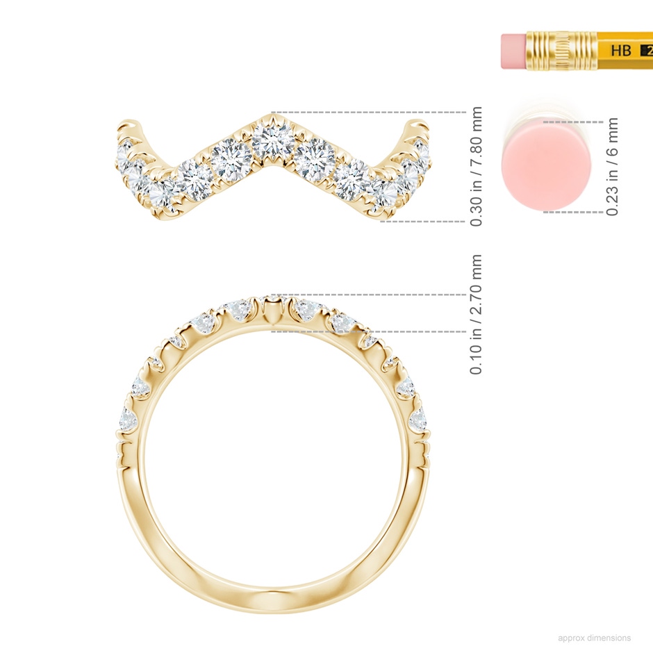 2.7mm FGVS Lab-Grown Classic Round Diamond Zig Zag Ring in 18K Yellow Gold ruler