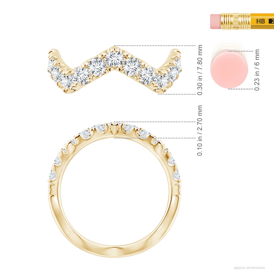 2.9mm FGVS Lab-Grown Classic Round Diamond Zig Zag Ring in 18K Yellow Gold ruler