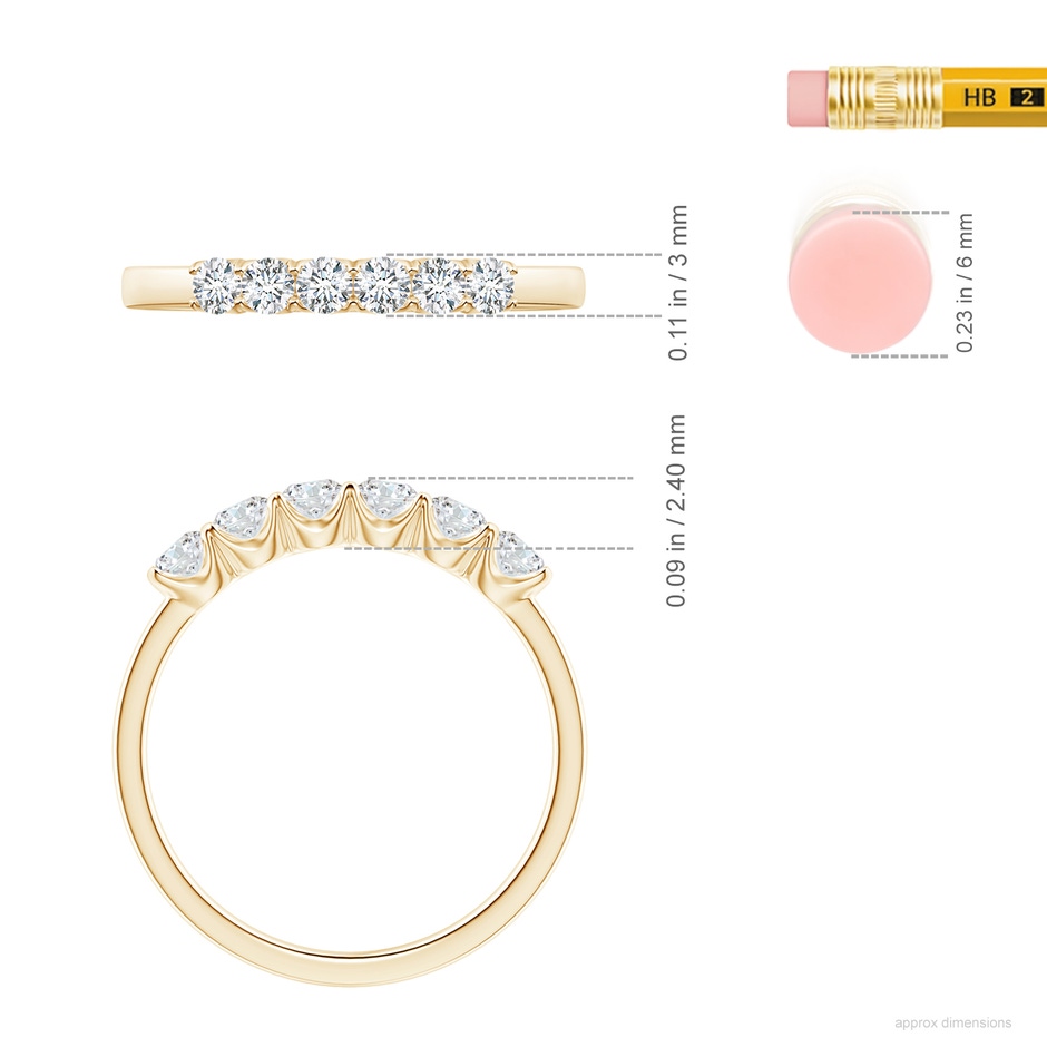 2.3mm FGVS Lab-Grown-Fishtail-Set Diamond Six Stone Wedding Ring in Yellow Gold ruler