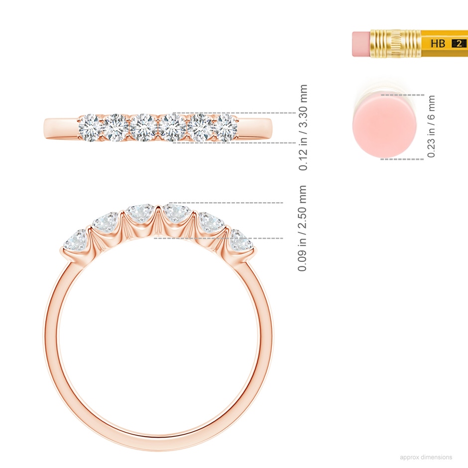 3mm FGVS Lab-Grown-Fishtail-Set Diamond Six Stone Wedding Ring in 18K Rose Gold ruler