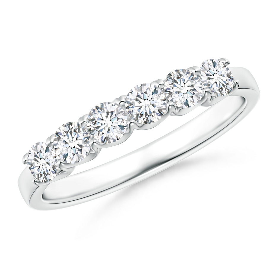 3mm FGVS Lab-Grown-Fishtail-Set Diamond Six Stone Wedding Ring in 18K White Gold 