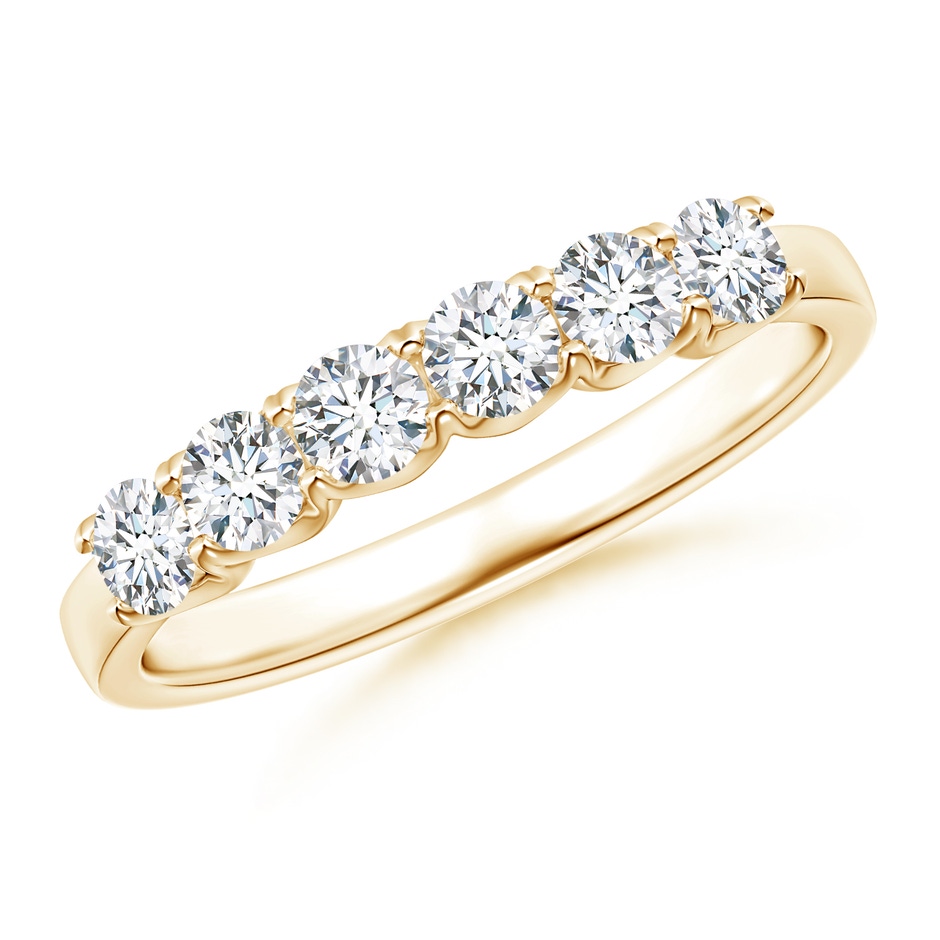 3mm FGVS Lab-Grown-Fishtail-Set Diamond Six Stone Wedding Ring in 18K Yellow Gold 