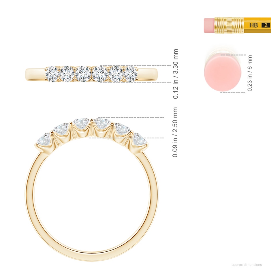 3mm FGVS Lab-Grown-Fishtail-Set Diamond Six Stone Wedding Ring in 18K Yellow Gold ruler