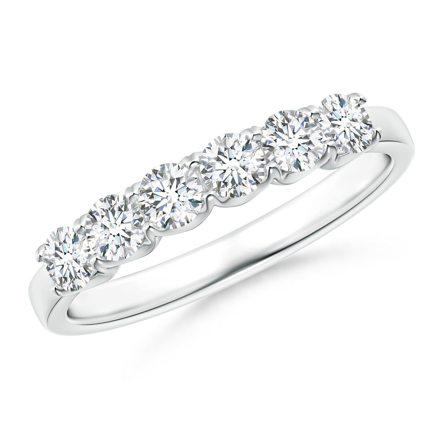 3mm FGVS Lab-Grown-Fishtail-Set Diamond Six Stone Wedding Ring in P950 Platinum