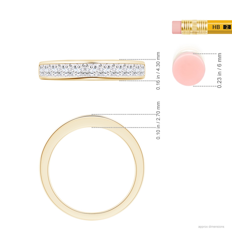 2.5mm FGVS Lab-Grown Channel-Set Princess-Cut Diamond Half Eternity Wedding Ring in Yellow Gold ruler