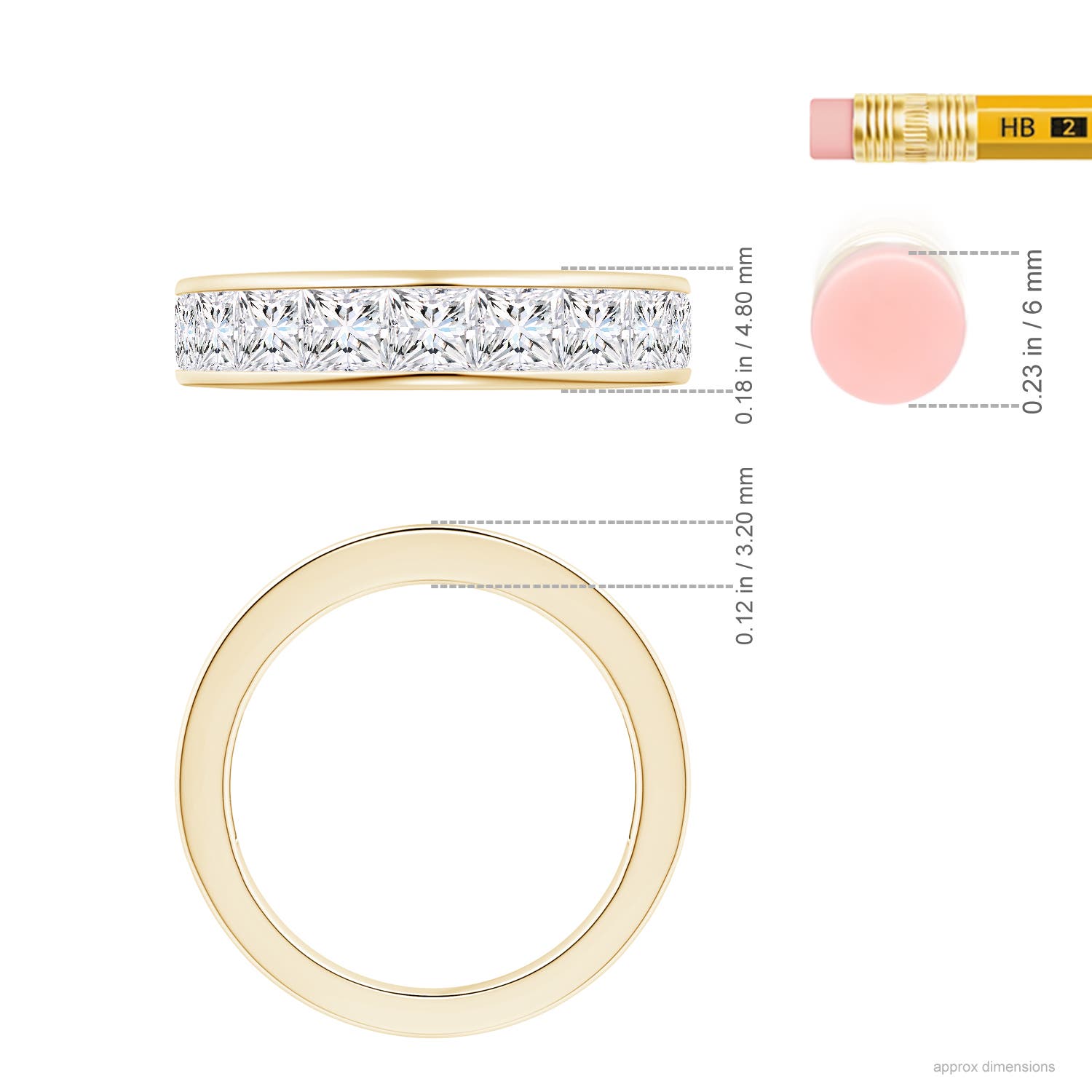 3.5mm FGVS Lab-Grown Channel-Set Princess-Cut Diamond Half Eternity Wedding Ring in Yellow Gold - ruler