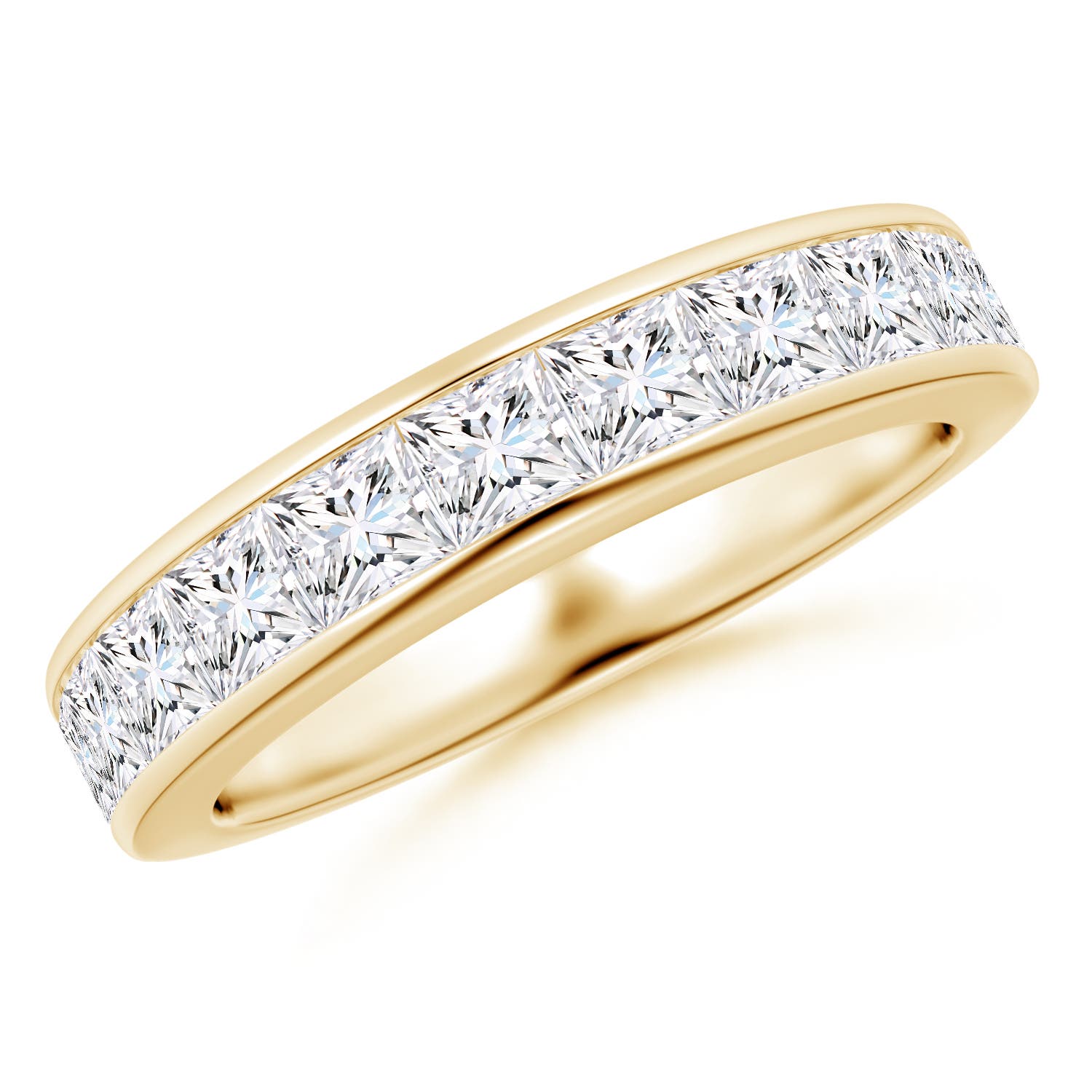 3mm FGVS Lab-Grown Channel-Set Princess-Cut Diamond Half Eternity Wedding Ring in 18K Yellow Gold